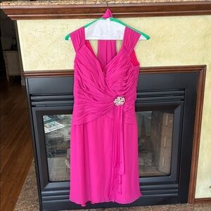 JJs House Pink Midi Dress with Brooch Accent